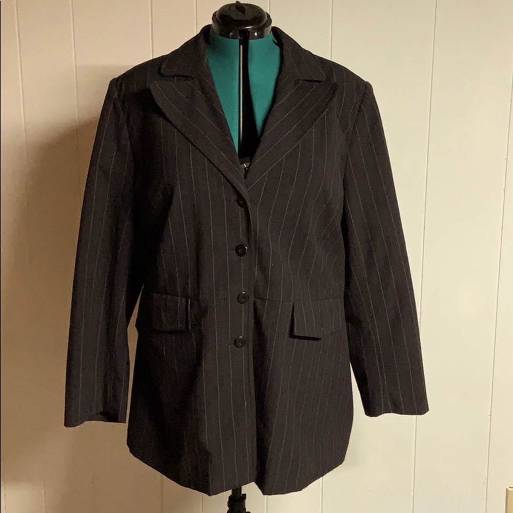 Pink pinstripe long suit coat Lane Bryant 24